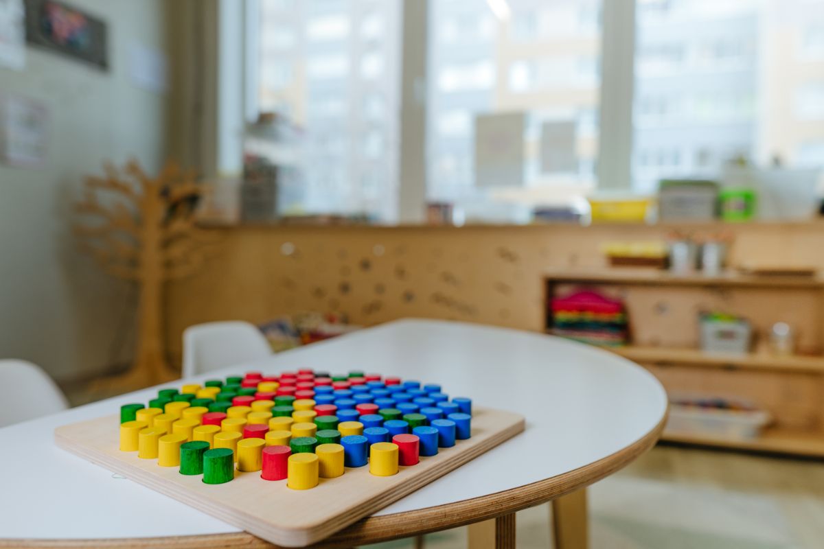 Montessori table and chairs in preschool classroom