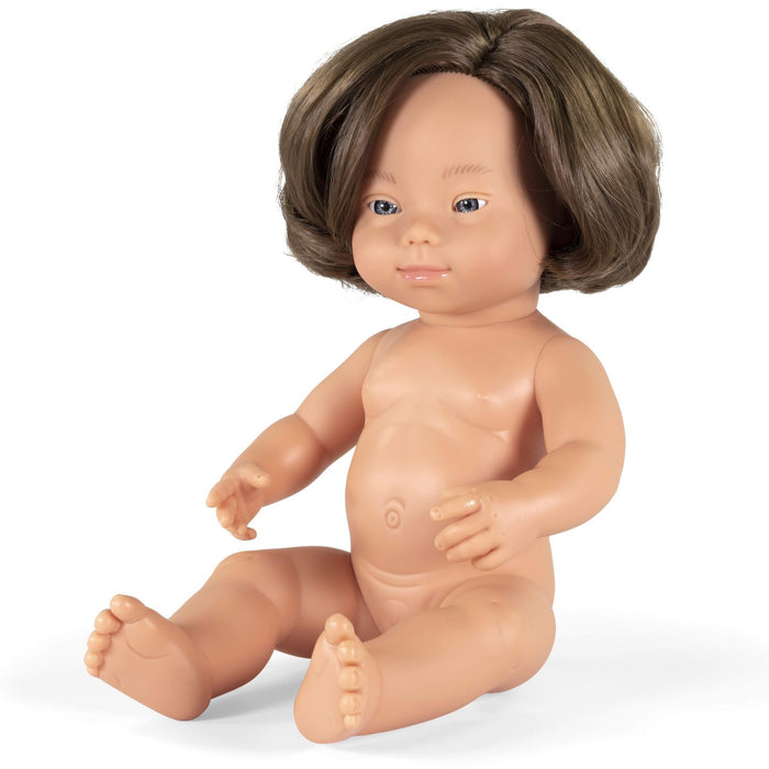 Caucasian Brunette Girl Doll with Down Syndrome - 38cm