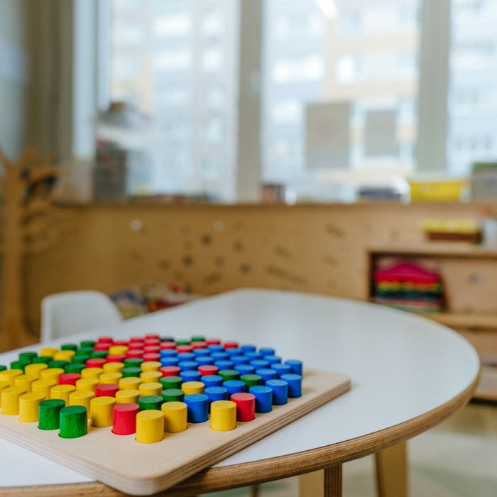 Montessori table and chairs in preschool classroom