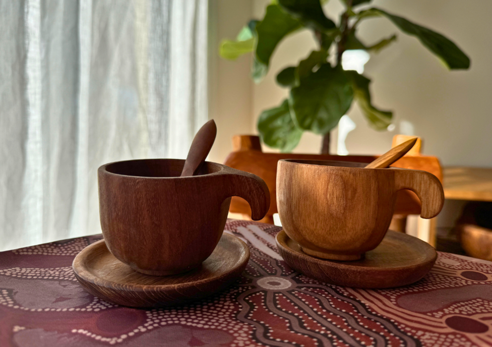 Wooden Cup & Saucer Set of 2