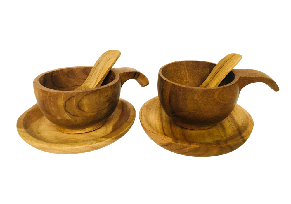 Wooden Cup & Saucer Set of 2