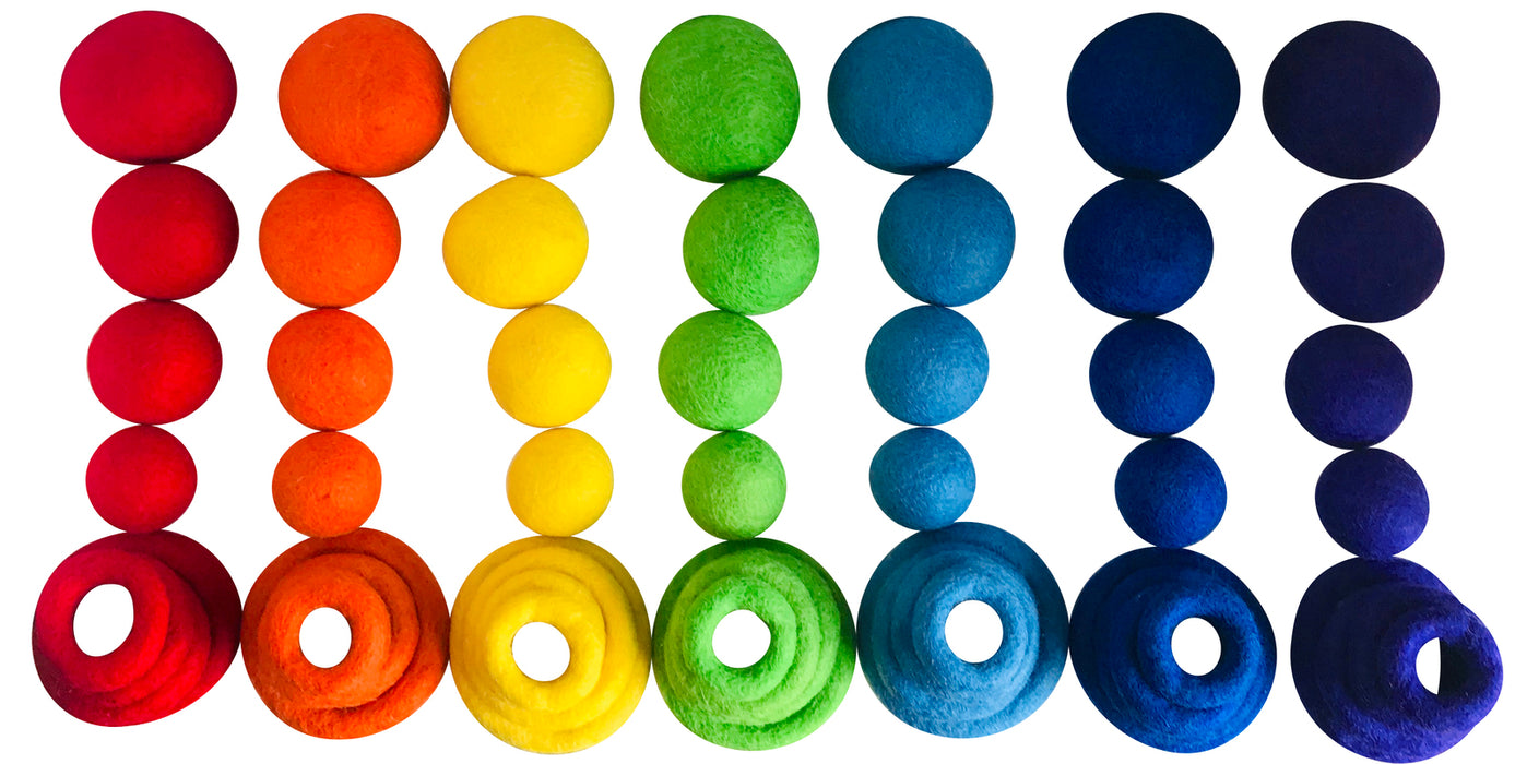 Rainbow Felt Ball and Ring Sorting Set of 56