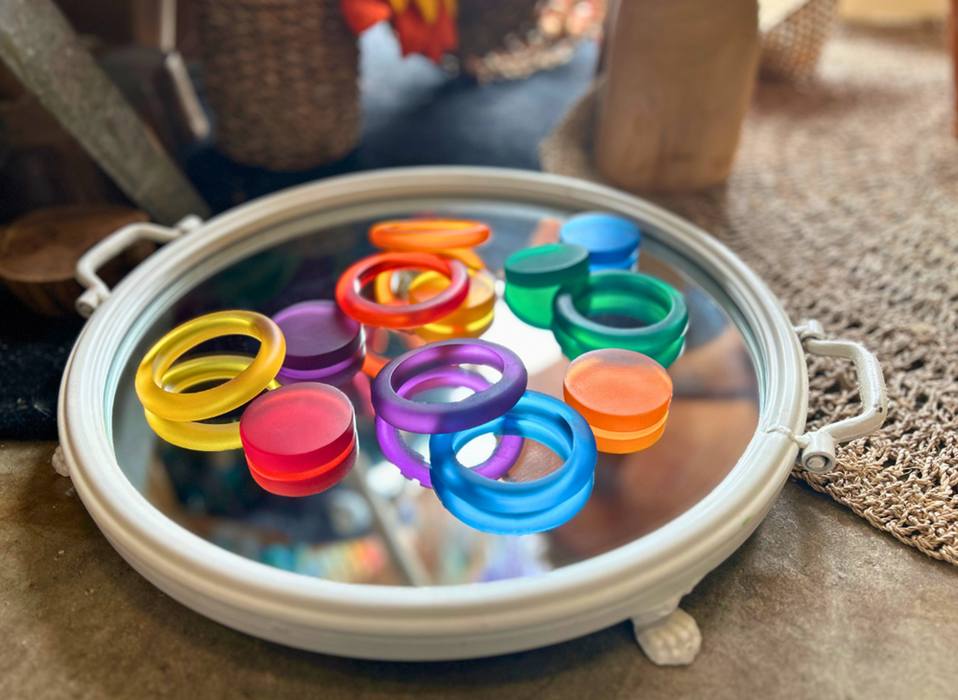 Rainbow Resin Ring & Disc Set 12pcs