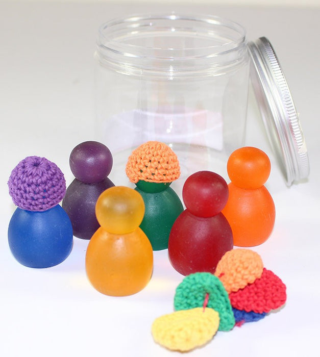 Rainbow Resin People with Crochet Hats 12pcs