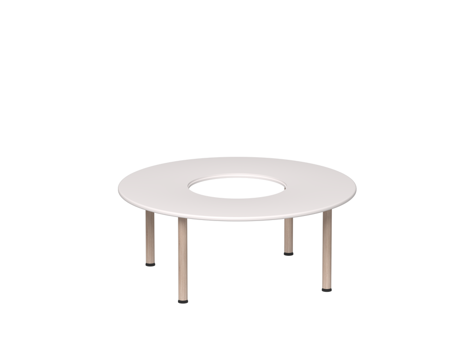 Emmanuele 4 Round Table with Hole - White top, oak legs - 57cm H