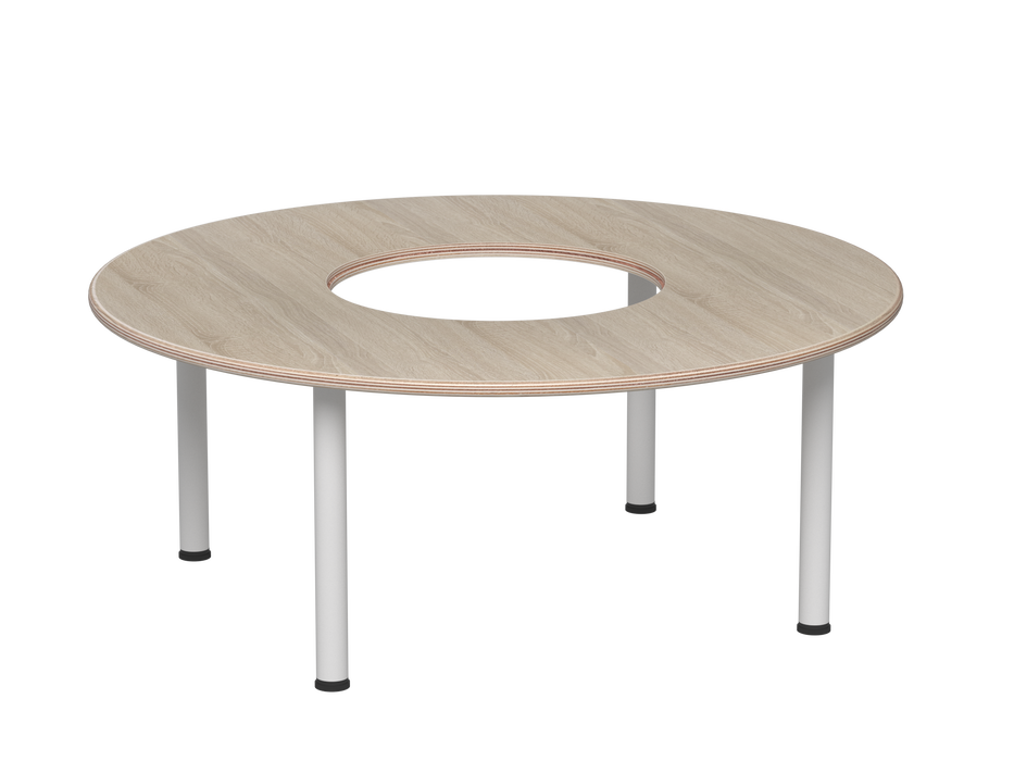 Emmanuele 4 Round Table with Hole - Oak top, white legs - 57cm H