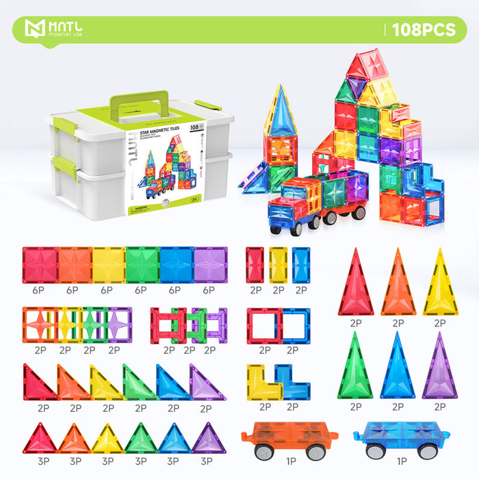 Star Magnetic Tiles Rainbow 108 Pcs in Storage Container