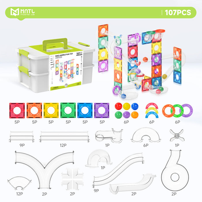 Star Magnetic Tiles Rainbow Marble Run Series 107 Pcs