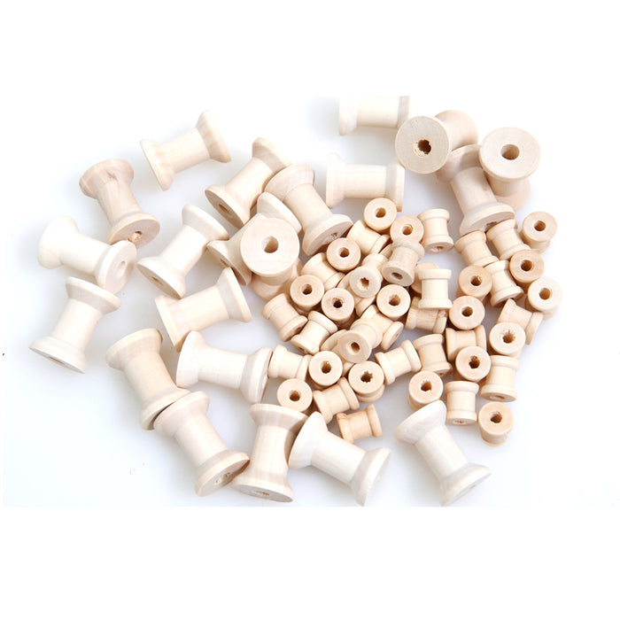 Wooden Spools Natural - Mixed Size - Pack of 50